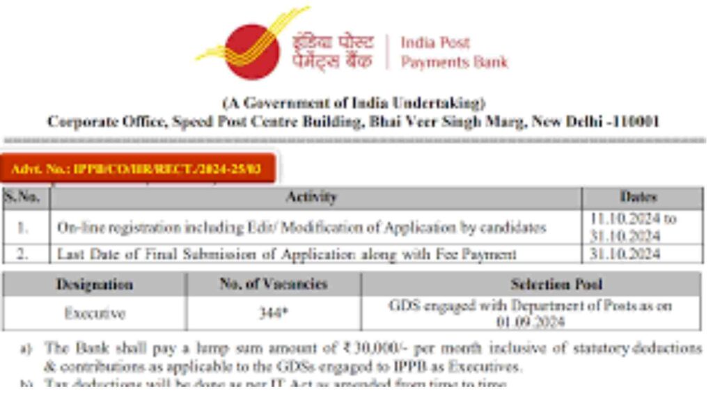 India Post Payment Bank Recruitment 2024